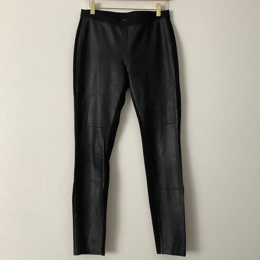 Eileen Fisher Leather Front Panel Black Pants Size S/P